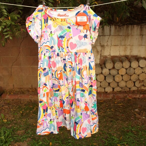 Piccolina Rolled Sleeve Cuffed Short Sleeve Dress, Activism 8 - Picture 1 of 3